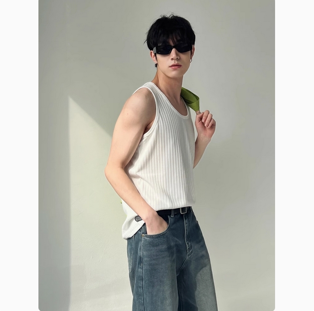 地平线男装 夏310g高克重坑条男女休闲纯色基础款肌理汗背心坎肩 商品图