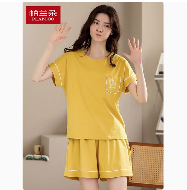 帕兰朵睡衣女夏季纯棉薄款短袖短裤运动家居服两件套装夏款可外穿