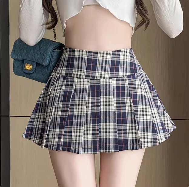 格子半身裙女2025新款春秋夏季高腰小个子辣妹a字百褶裙超短裙裤 商品图